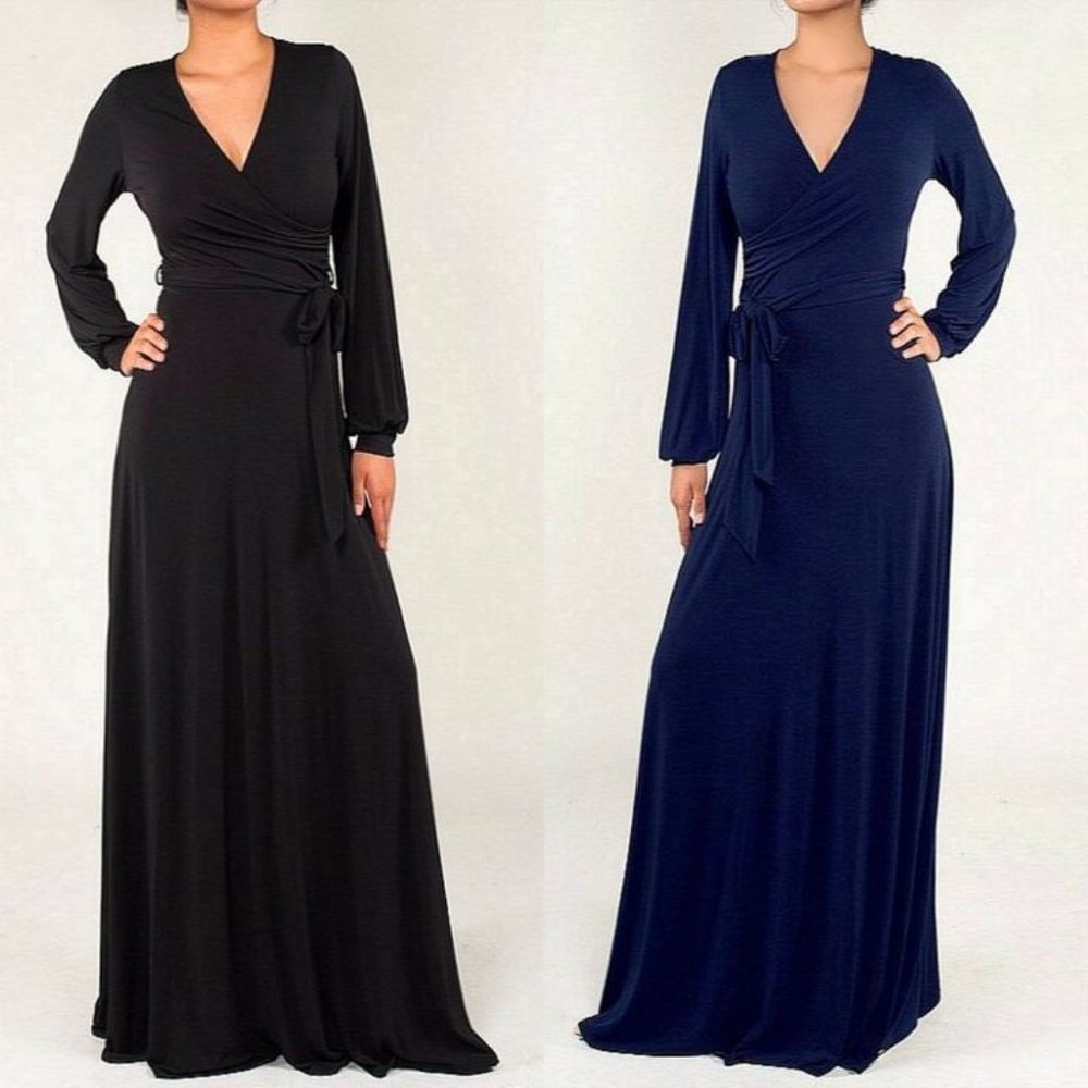 Janette Fashion John 3:16 Wrap Dress Black Maxi Women’s Size M